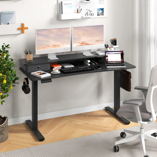 55 Inch x 24 Inch Height Adjustable Electric Standing Desk with Drawers and Monitor Shelf