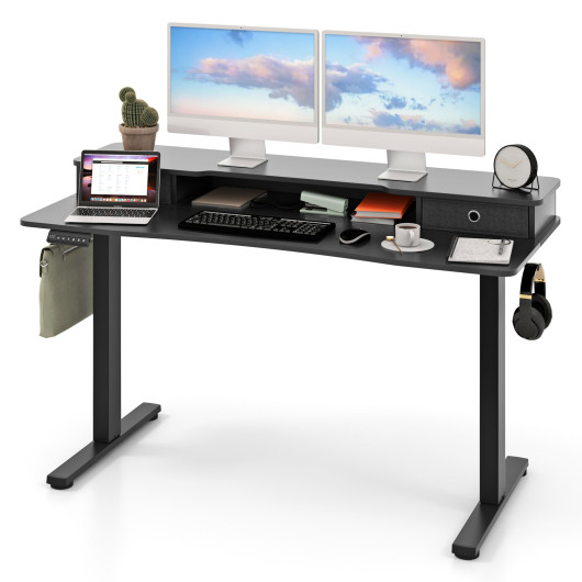 55 Inch x 24 Inch Height Adjustable Electric Standing Desk with Drawers and Monitor Shelf