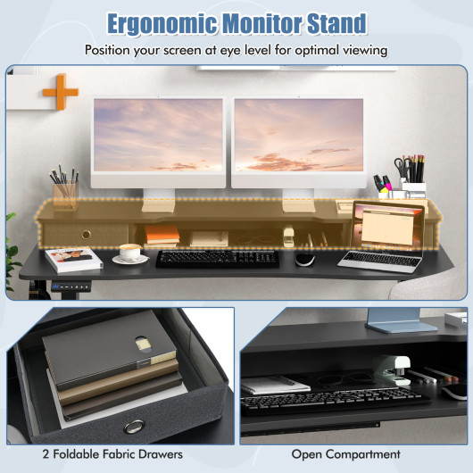 55 Inch x 24 Inch Height Adjustable Electric Standing Desk with Drawers and Monitor Shelf