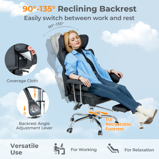 Big and Tall Reclining Office Chair with Footrest and Lumbar