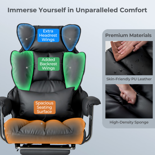 Big and Tall Reclining Office Chair with Footrest and Lumbar