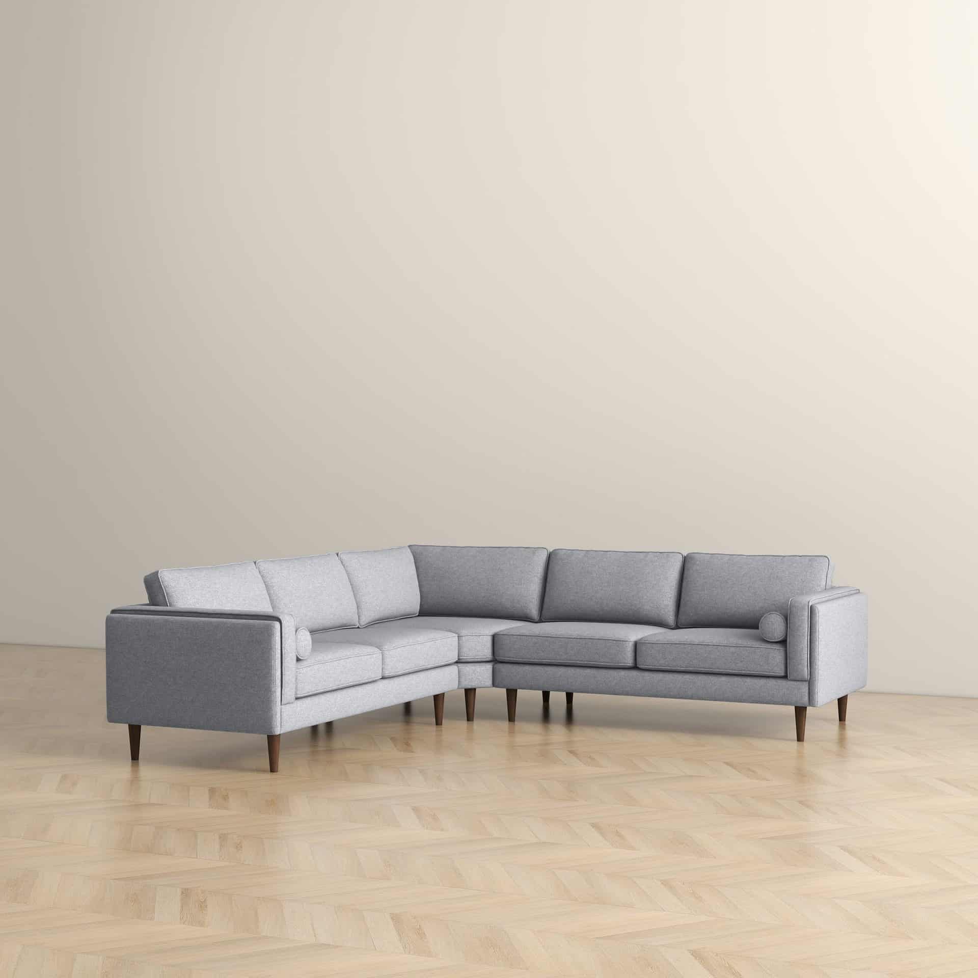Light Grey Fabric Corner Sectional Sofa with Mid-Century Design