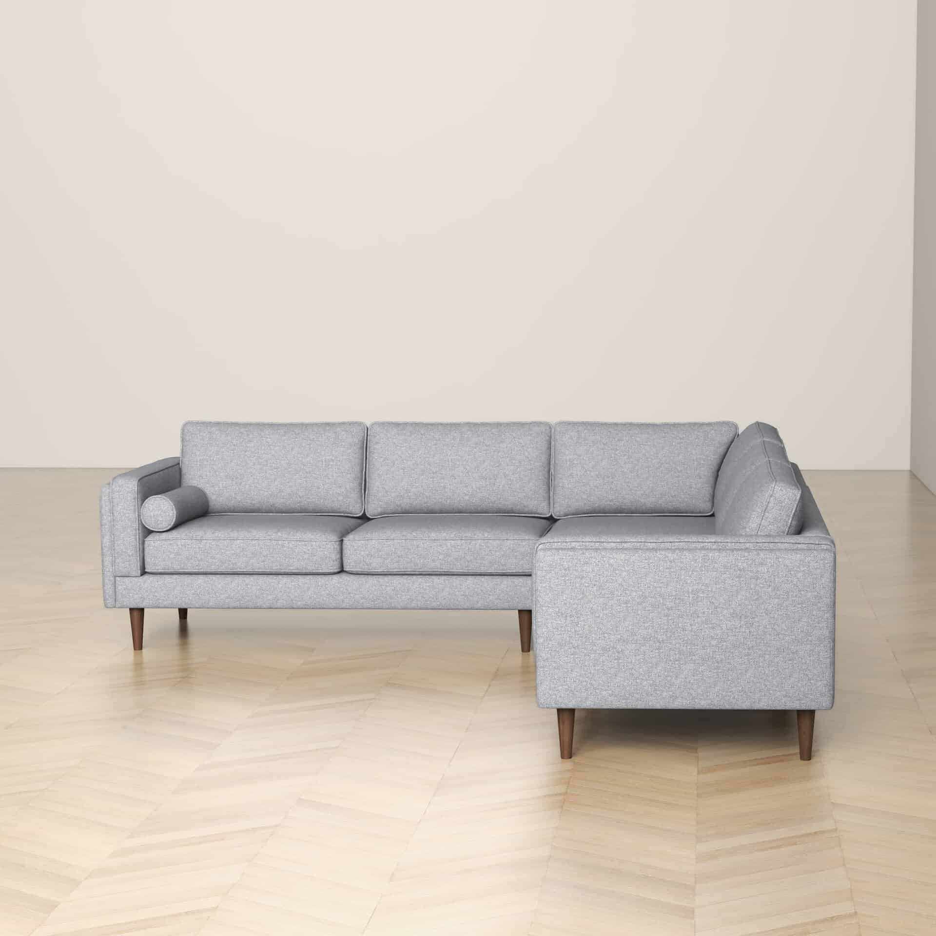 Light Grey Fabric Corner Sectional Sofa with Mid-Century Design