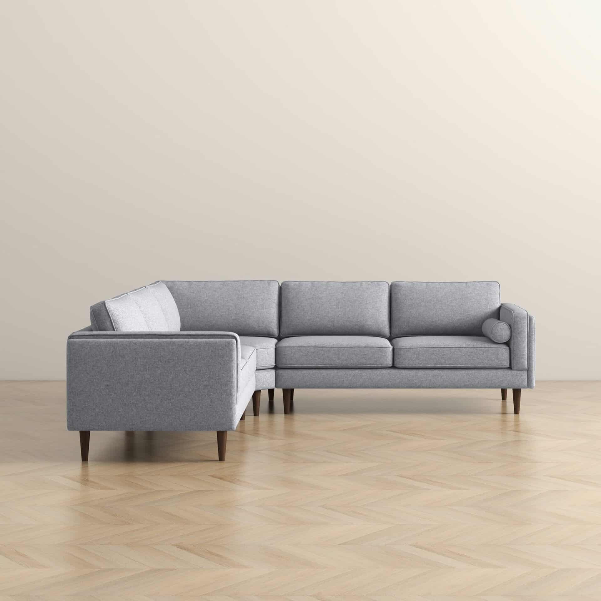 Light Grey Fabric Corner Sectional Sofa with Mid-Century Design