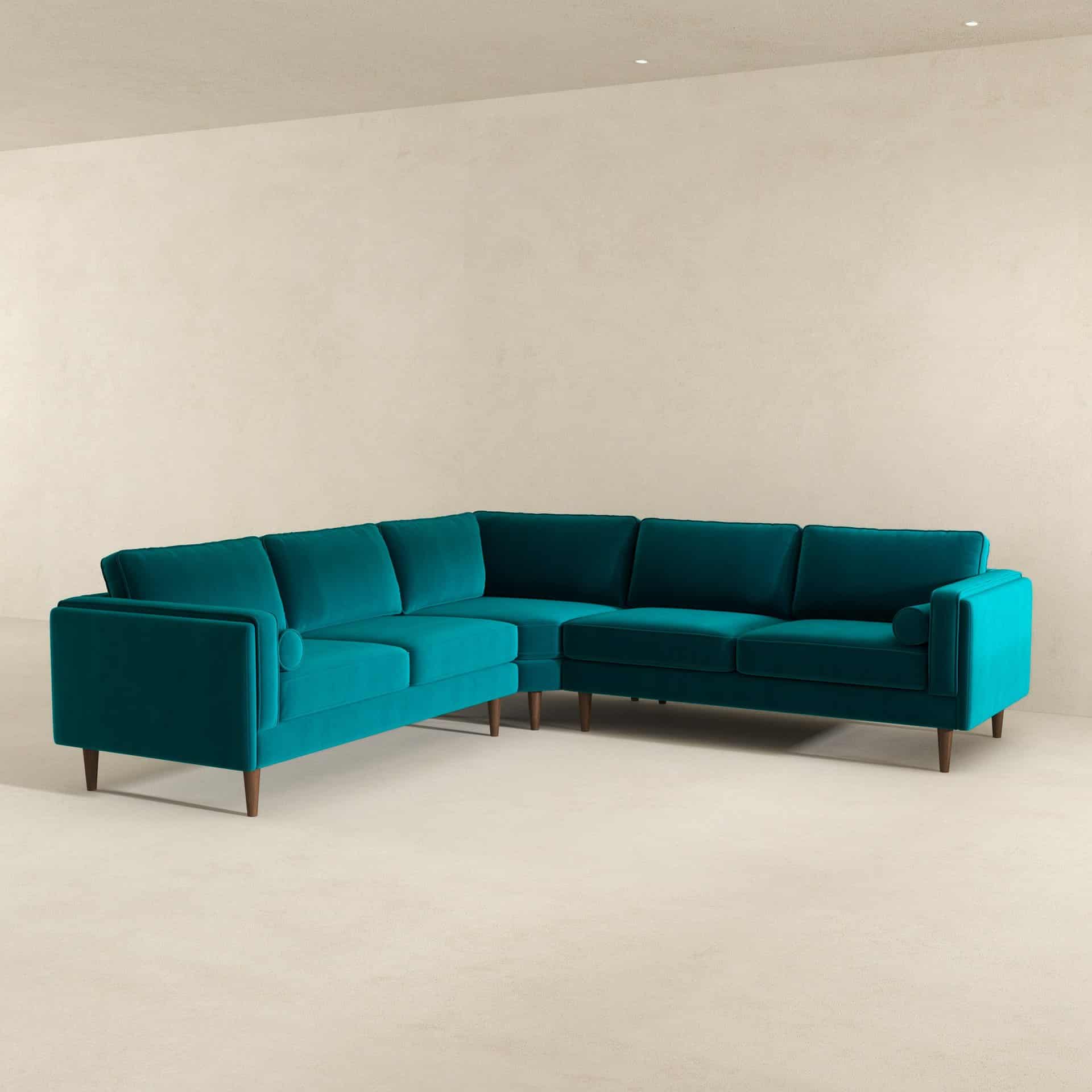 Teal Velvet Mid-Century Corner Sectional Sofa