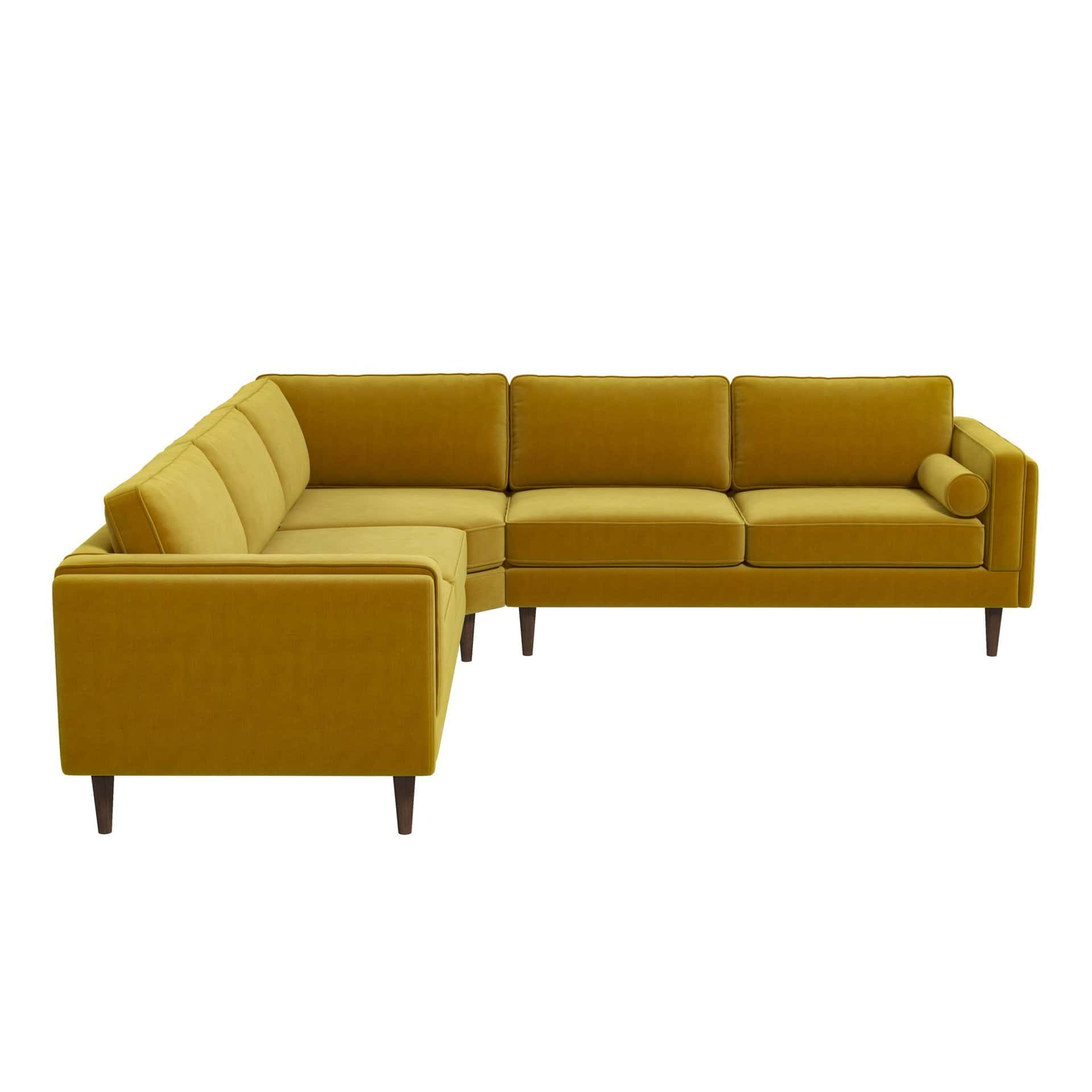 Yellow Velvet Corner Sectional Sofa with Mid-Century Design