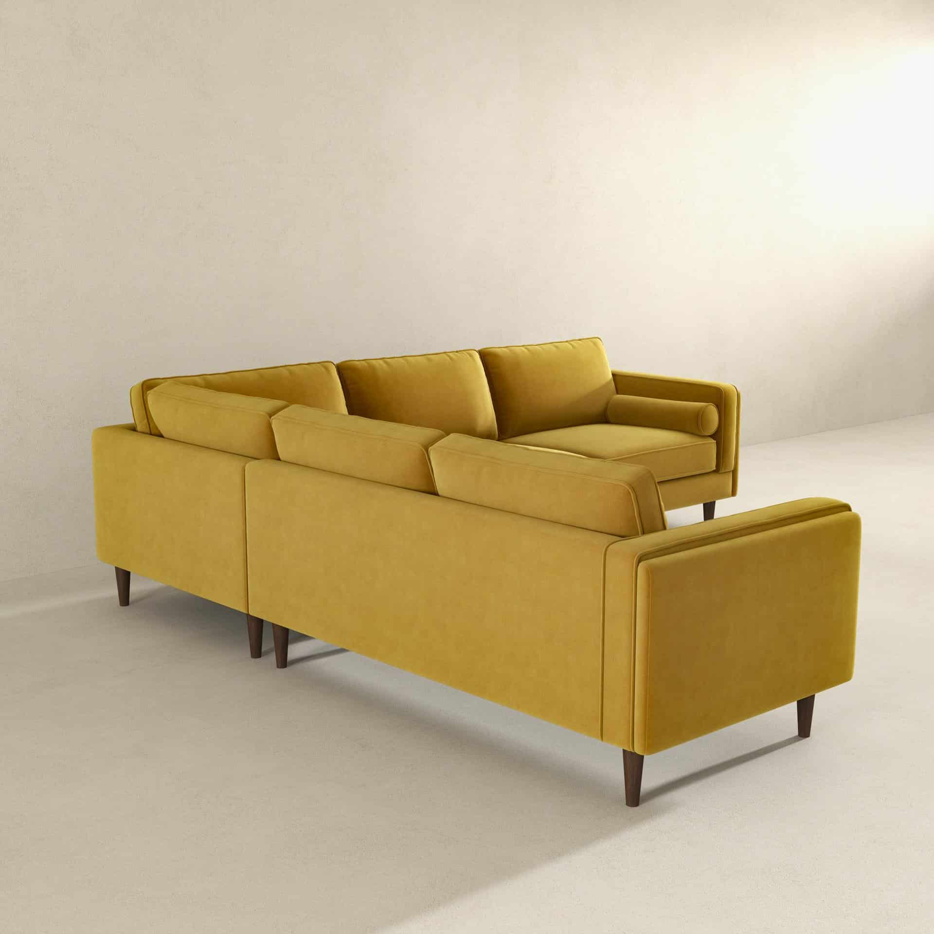 Yellow Velvet Corner Sectional Sofa with Mid-Century Design