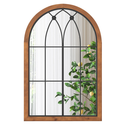 Arched Window Decorative Mirror with Durable Backboard Natural Finish