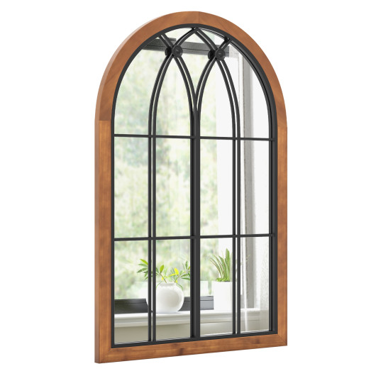 Arched Window Decorative Mirror with Durable Backboard Natural Finish