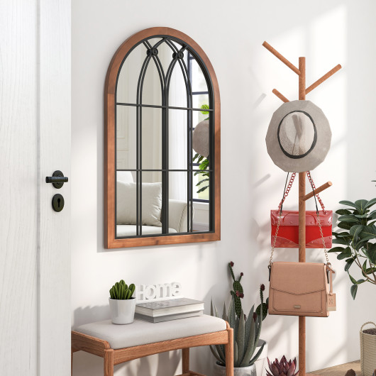 Arched Window Decorative Mirror with Durable Backboard Natural Finish