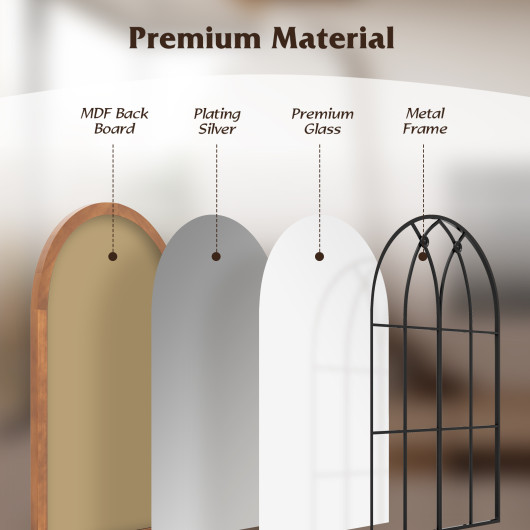 Arched Window Decorative Mirror with Durable Backboard Natural Finish