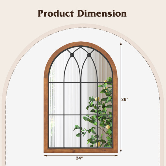 Arched Window Decorative Mirror with Durable Backboard Natural Finish