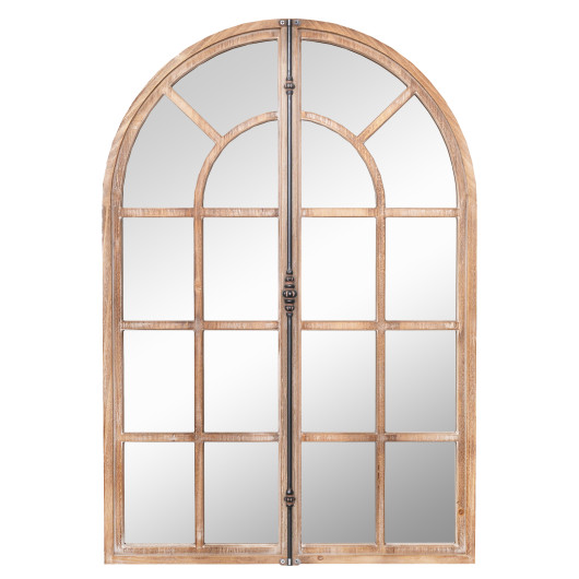 Rustic Arched Windowpane Farmhouse Wall Mirror with Metal Accent