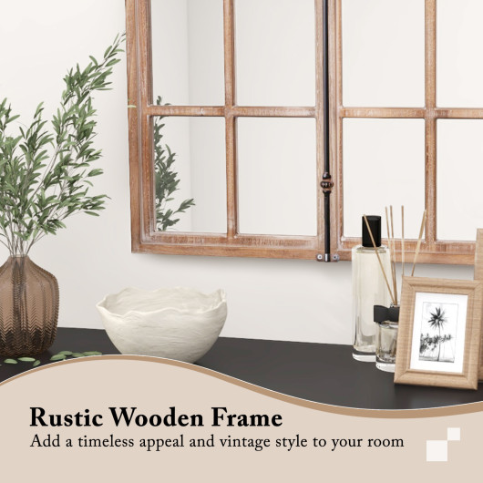 Rustic Arched Windowpane Farmhouse Wall Mirror with Metal Accent