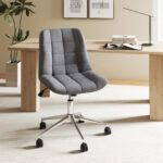 Armless Upholstered Office Chair with Adjustable Height and Wheels