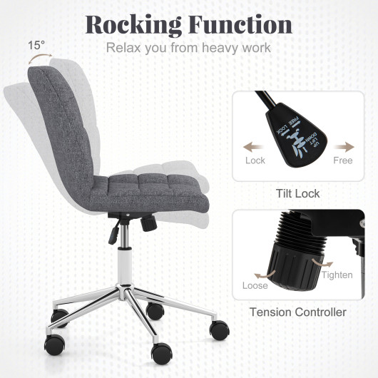Armless Upholstered Office Chair with Adjustable Height and Wheels - Image 7