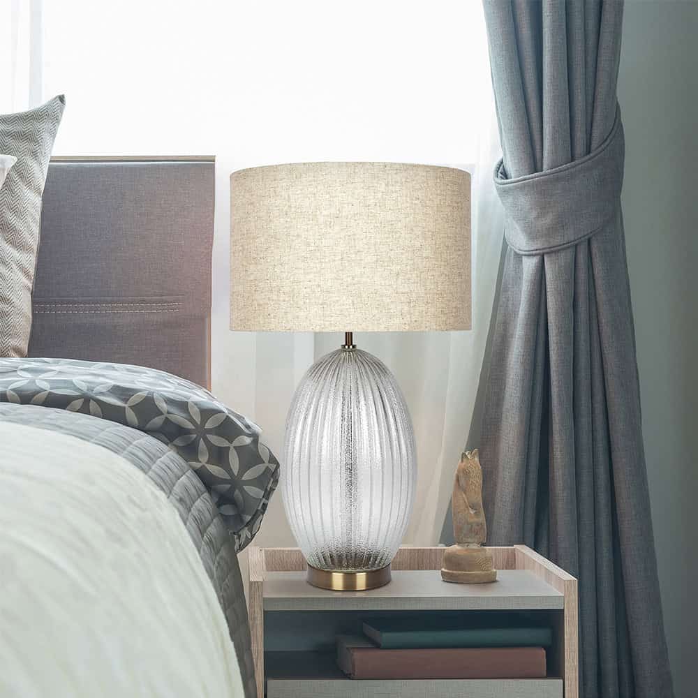 Gold Metal Glass Table Lamp with Linen Shade