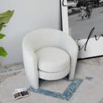 White Boucle Modern Lounge Chair with Rounded Contour