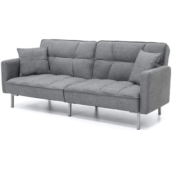 Modern Grey Linen Split-Back Convertible Futon Sofa Bed Couch