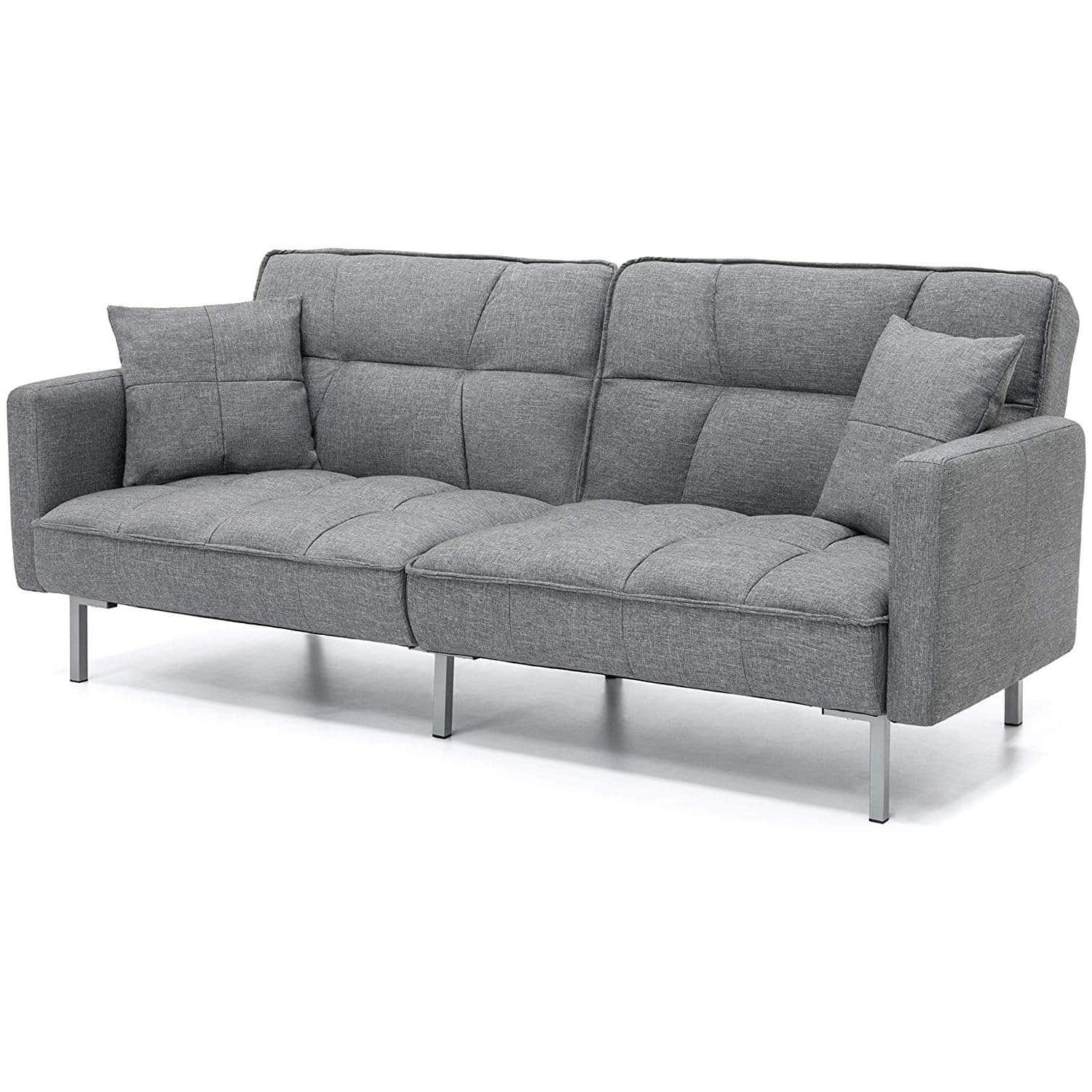 Modern Grey Linen Split-Back Convertible Futon Sofa Bed Couch