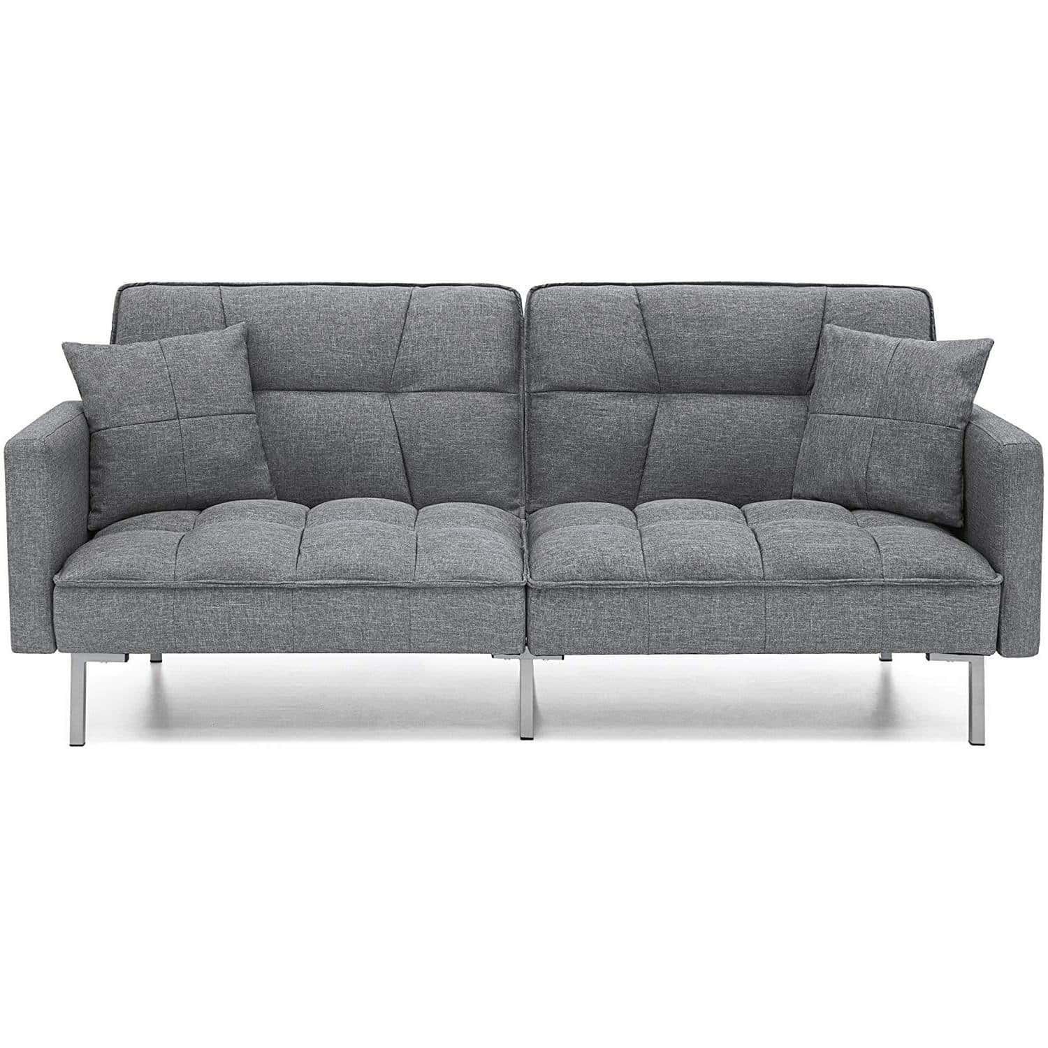 Modern Grey Linen Split-Back Convertible Futon Sofa Bed Couch - Image 2