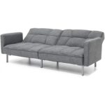 Modern Grey Linen Split-Back Convertible Futon Sofa Bed Couch