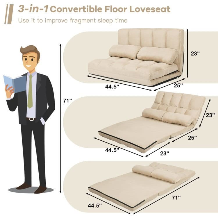 Foldable Faux Suede Floor Sofa Bed with Adjustable Backrest