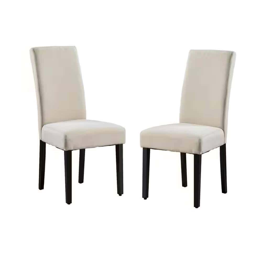 Modern Beige Cream Upholstered Dining Chairs with Black Wood Legs (Set of 2)