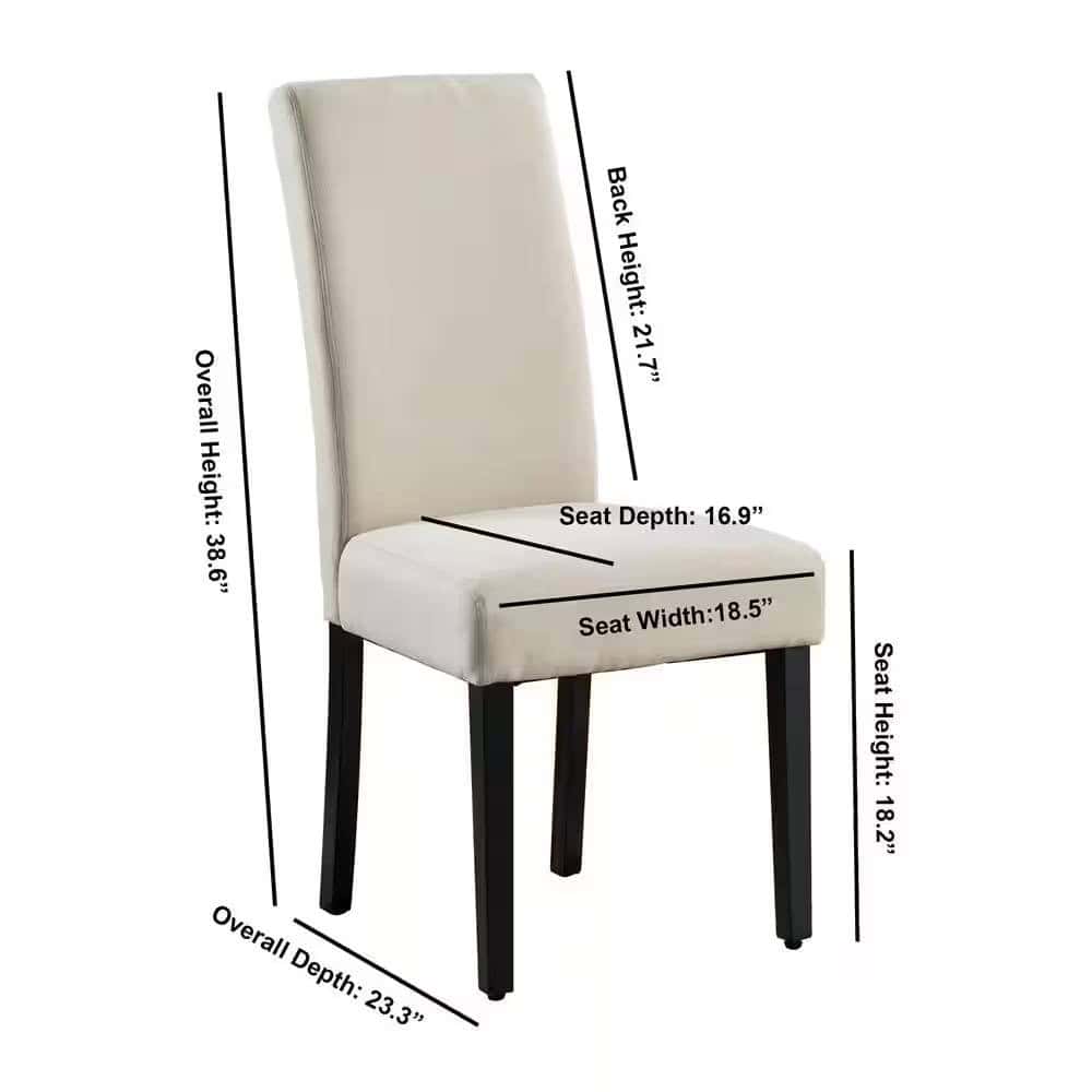 Modern Beige Cream Upholstered Dining Chairs with Black Wood Legs (Set of 2) - Image 5