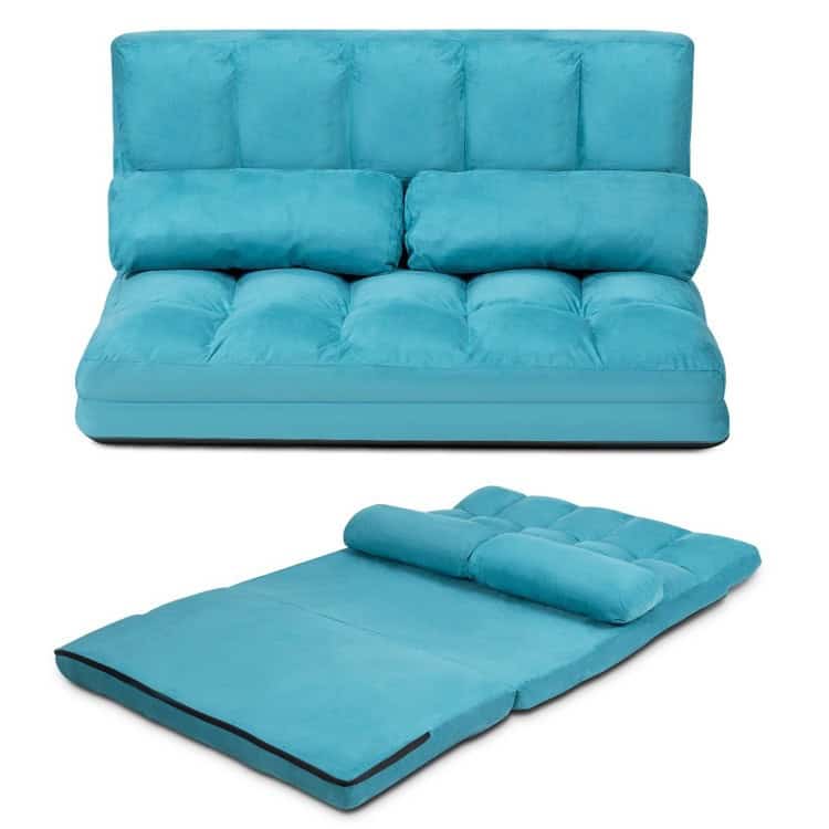 Teal Blue Foldable 5-Tilt Floor Sofa Bed with Pillows