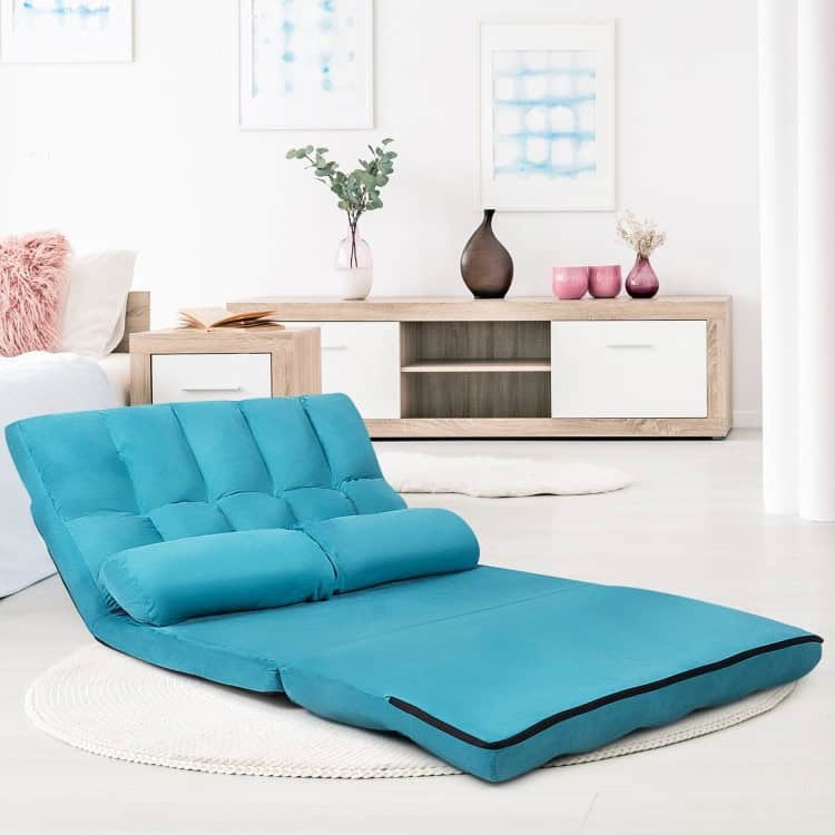 Teal Blue Foldable 5-Tilt Floor Sofa Bed with Pillows