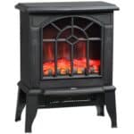 Black Electric Fireplace Heater with Realistic LED Log Flame
