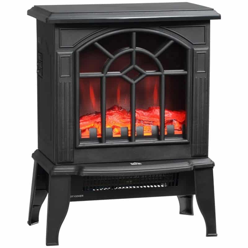Black Electric Fireplace Heater with Realistic LED Log Flame