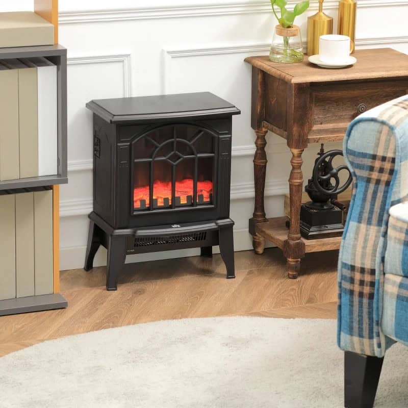 Black Electric Fireplace Heater with Realistic LED Log Flame - Image 2