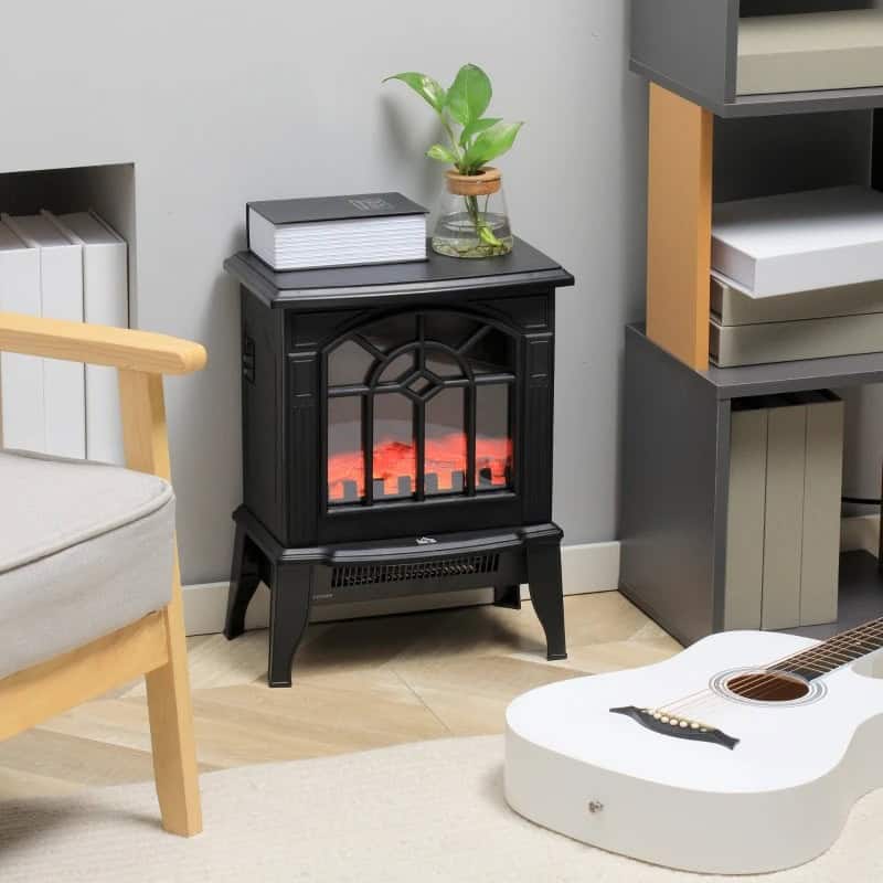 Black Electric Fireplace Heater with Realistic LED Log Flame - Image 3