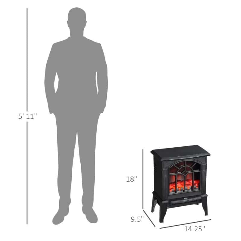 Black Electric Fireplace Heater with Realistic LED Log Flame - Image 4
