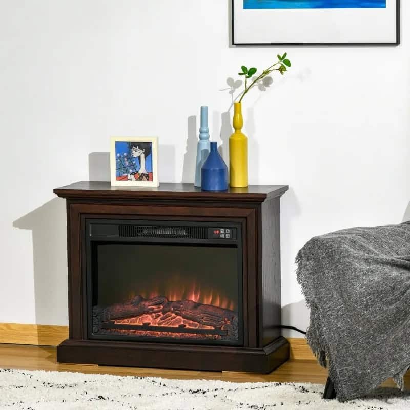 31 Inch Brown Electric Fireplace Heater with Mantel and Remote - Image 2