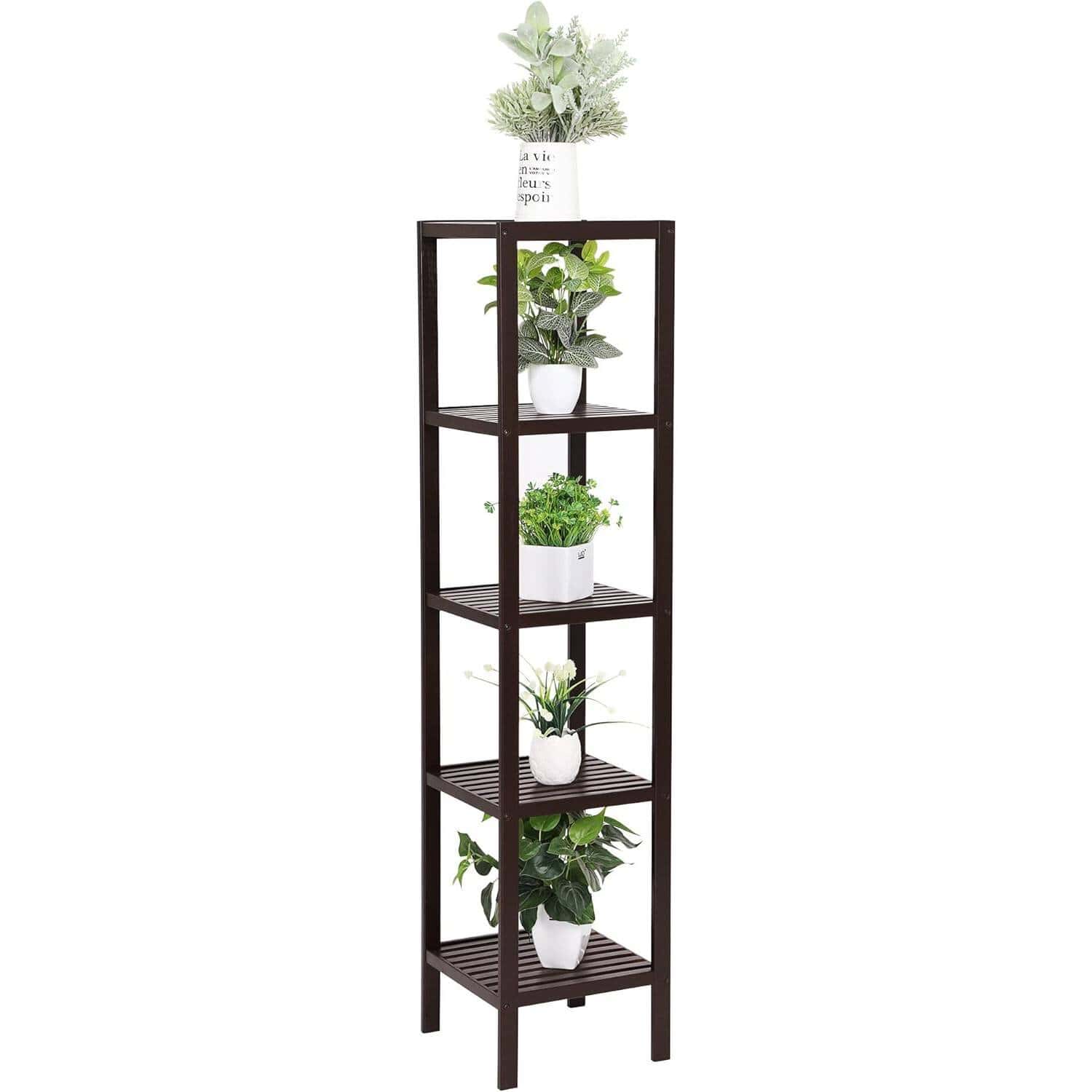 Brown Bamboo 4-Shelf Narrow Versatile Storage Rack Bookcase