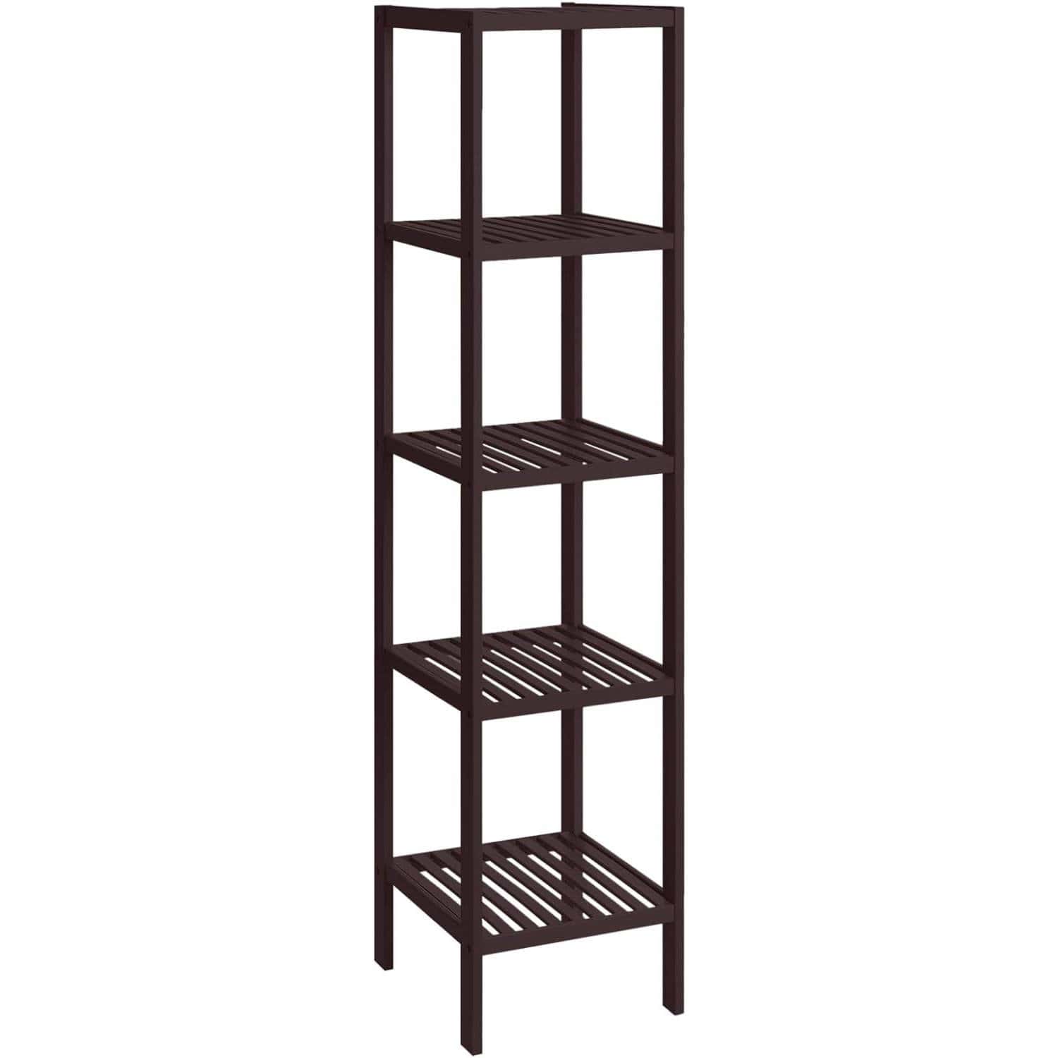Brown Bamboo 4-Shelf Narrow Versatile Storage Rack Bookcase - Image 2