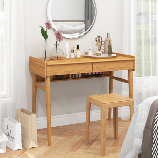 Bamboo Desk with Drawers, Shelf, and Cable Management Slot - Image 2