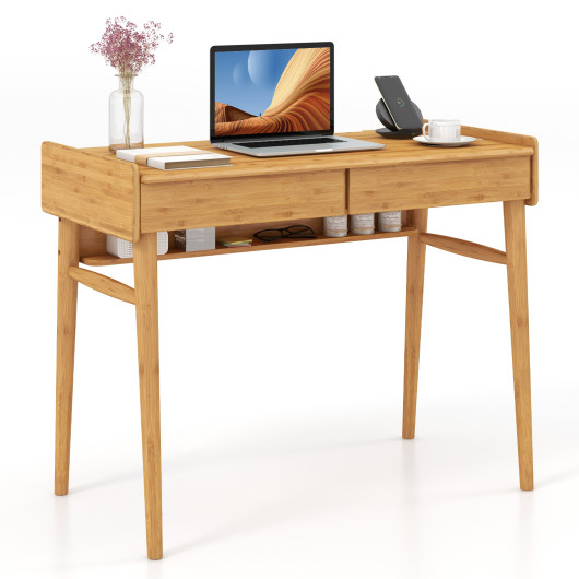 Bamboo Desk with Drawers, Shelf, and Cable Management Slot - Image 3