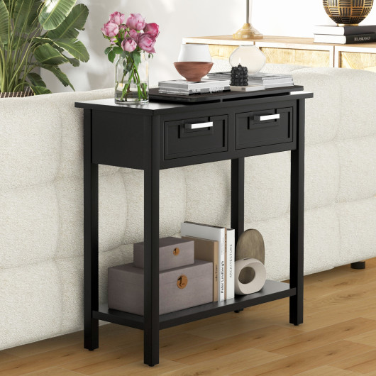 Narrow Console Table with Drawers and Bottom Storage Shelf