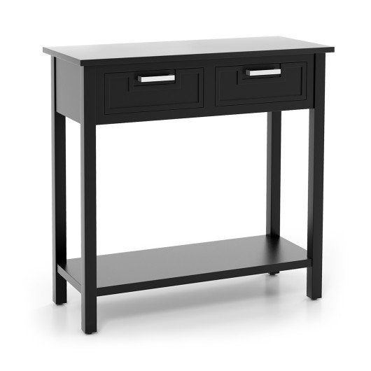 Narrow Console Table with Drawers and Bottom Storage Shelf