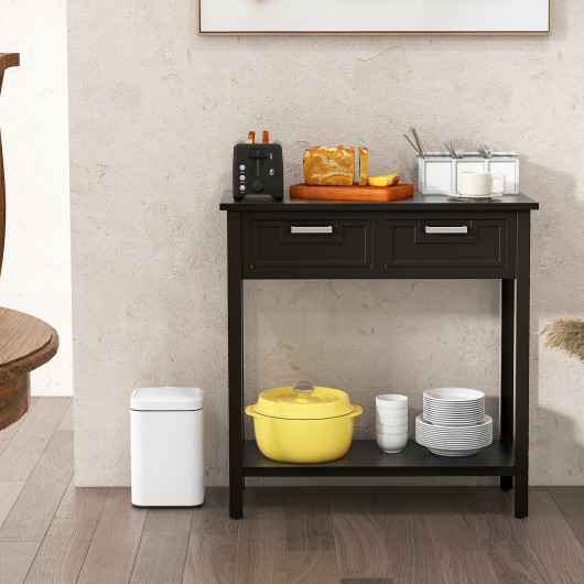 Narrow Console Table with Drawers and Bottom Storage Shelf
