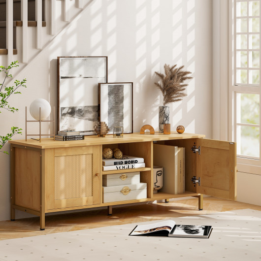 Boho TV Stand with Faux Rattan Doors for 55-Inch TVs