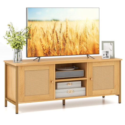 Boho TV Stand with Faux Rattan Doors for 55-Inch TVs