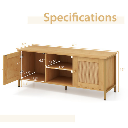 Boho TV Stand with Faux Rattan Doors for 55-Inch TVs
