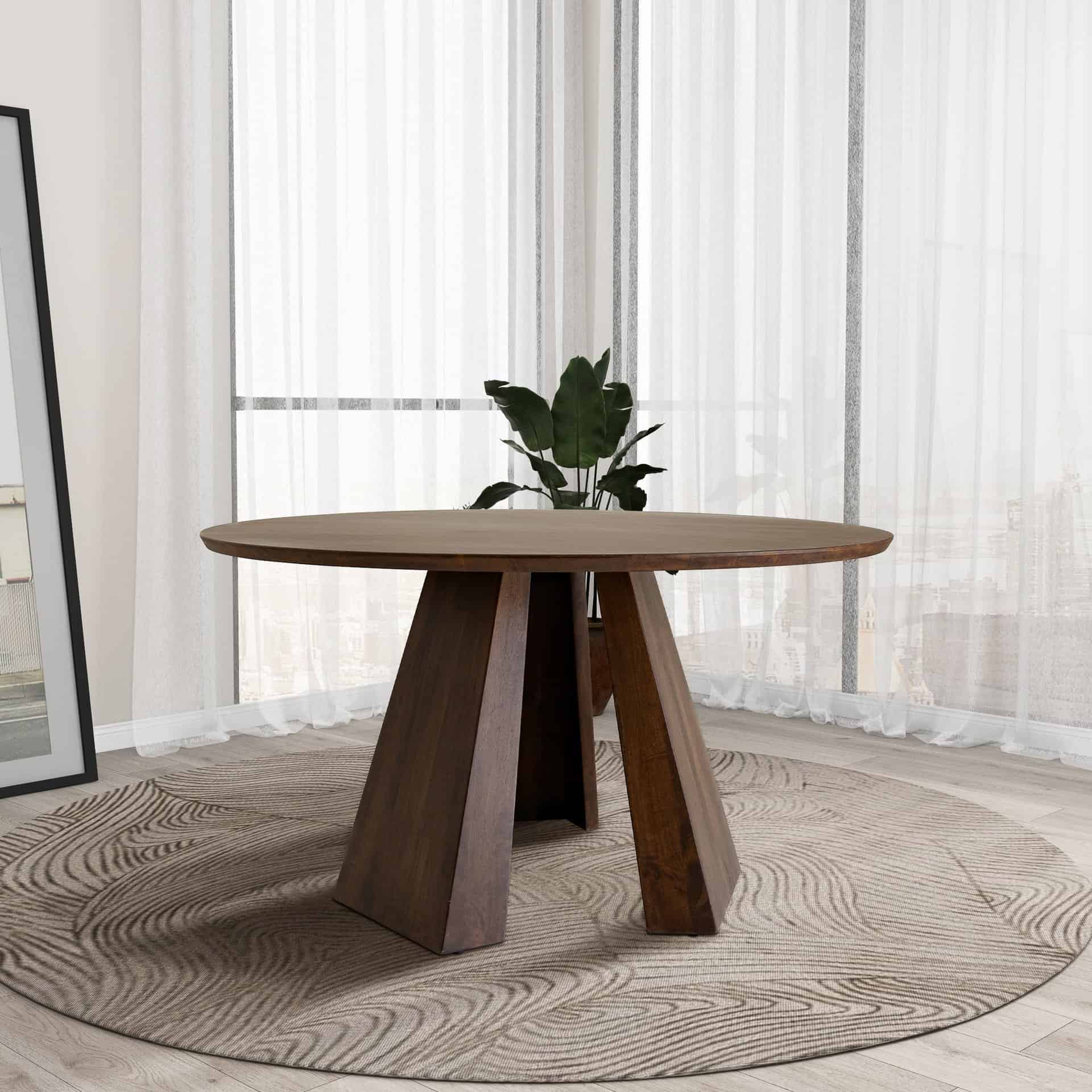 Brown Wood Round Dining Table with Pedestal Base