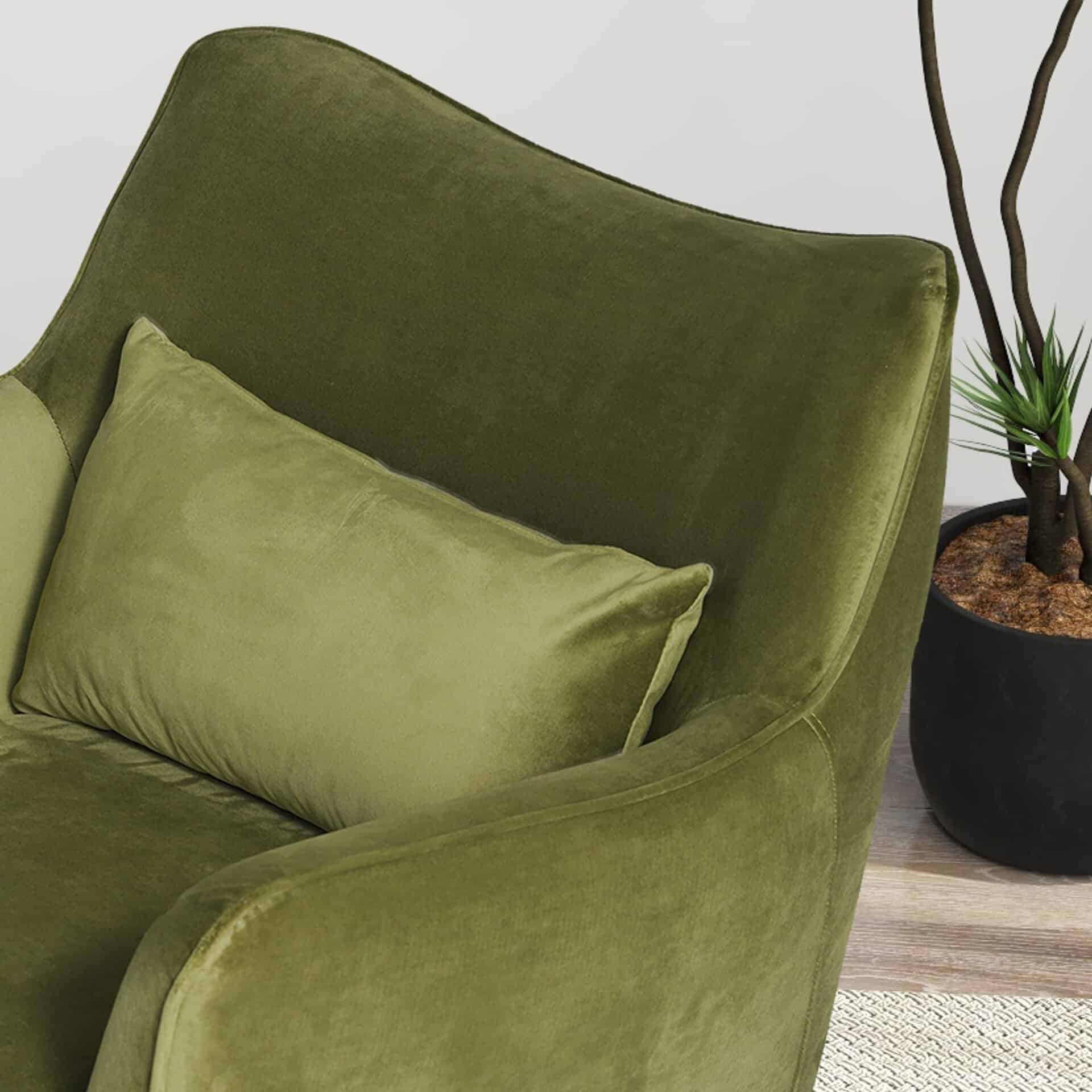 Olive Green Velvet Mid-Century Modern Lounge Chair