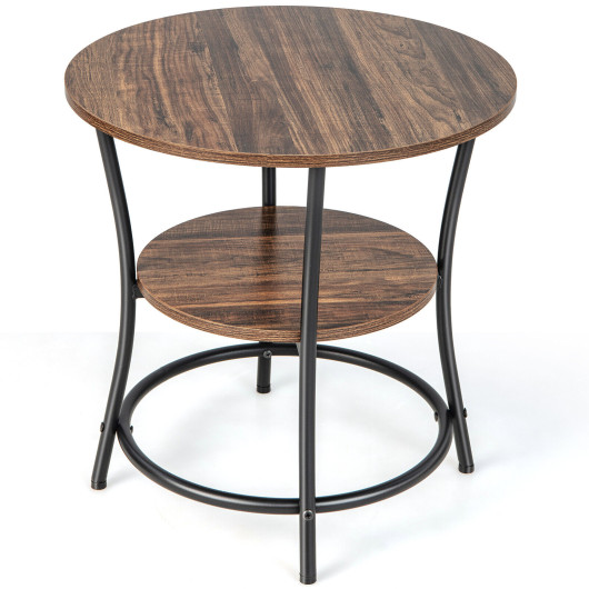 Rustic 2 Tier Round Side Table with Metal Frame - Image 4